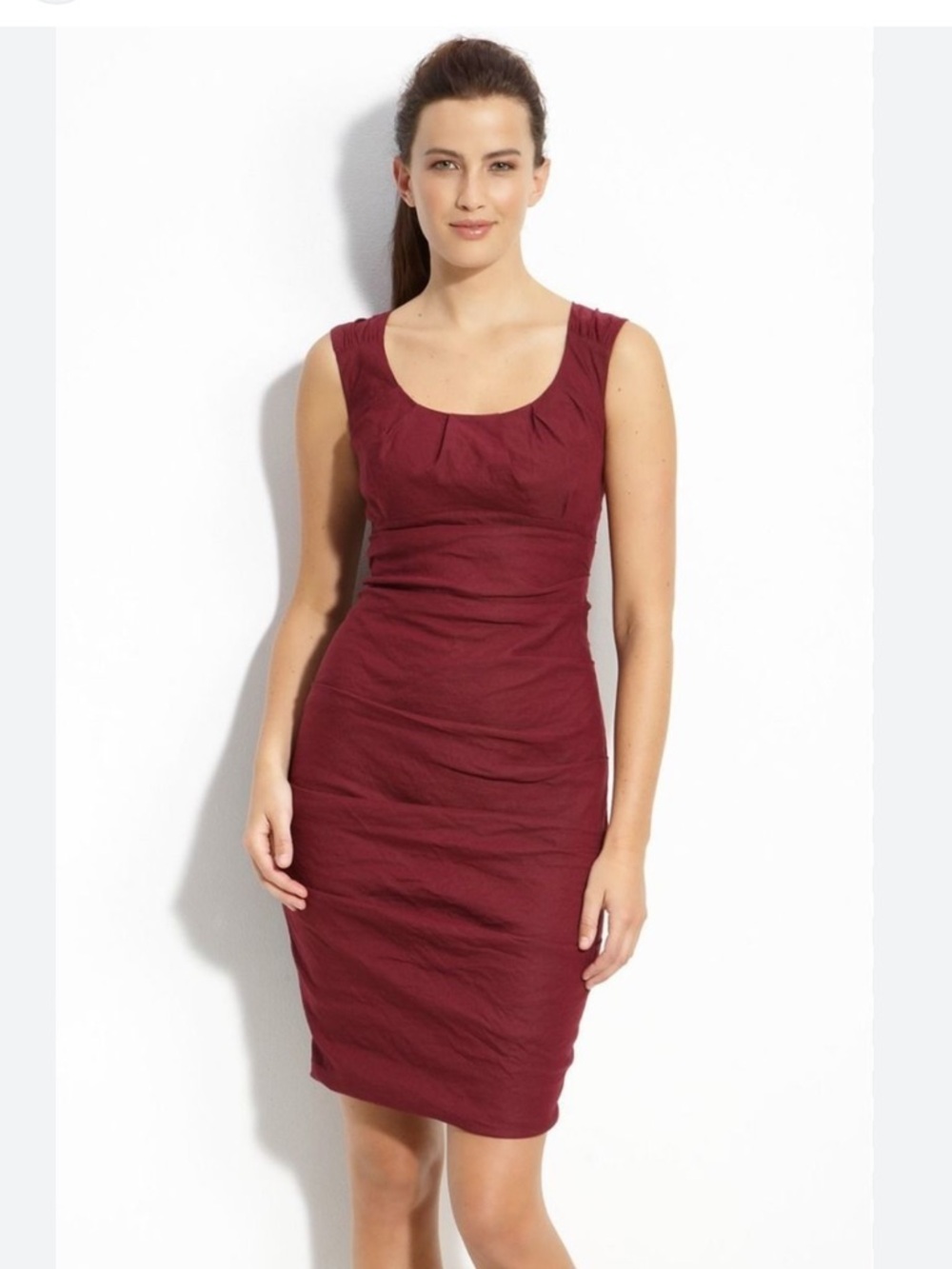 Eileen Fisher Sleeveless Burgundy Rouched Bodycon Dress
